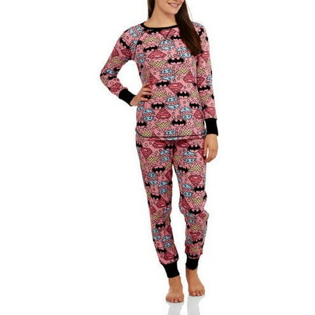 DC Comics Women's License Pajama Thermal Sleep Top and Pant 2 Piece Sleepwear Set