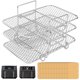 thumbnail image 3 of Rejilla para freidora de aire con 50 hojas de revestimiento Rejilla para freidora de aire cuadrada de acero inoxidable de 3 capas Freidora de aire lavable a prueba de óxido Deshidratador Estante Acces, 3 of 11
