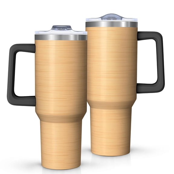 40oz Tumbler with Handle and Straw, Vacuum Insulated Stainless Steel Travel Mug, Fits Car Cup Holder, Wood Print