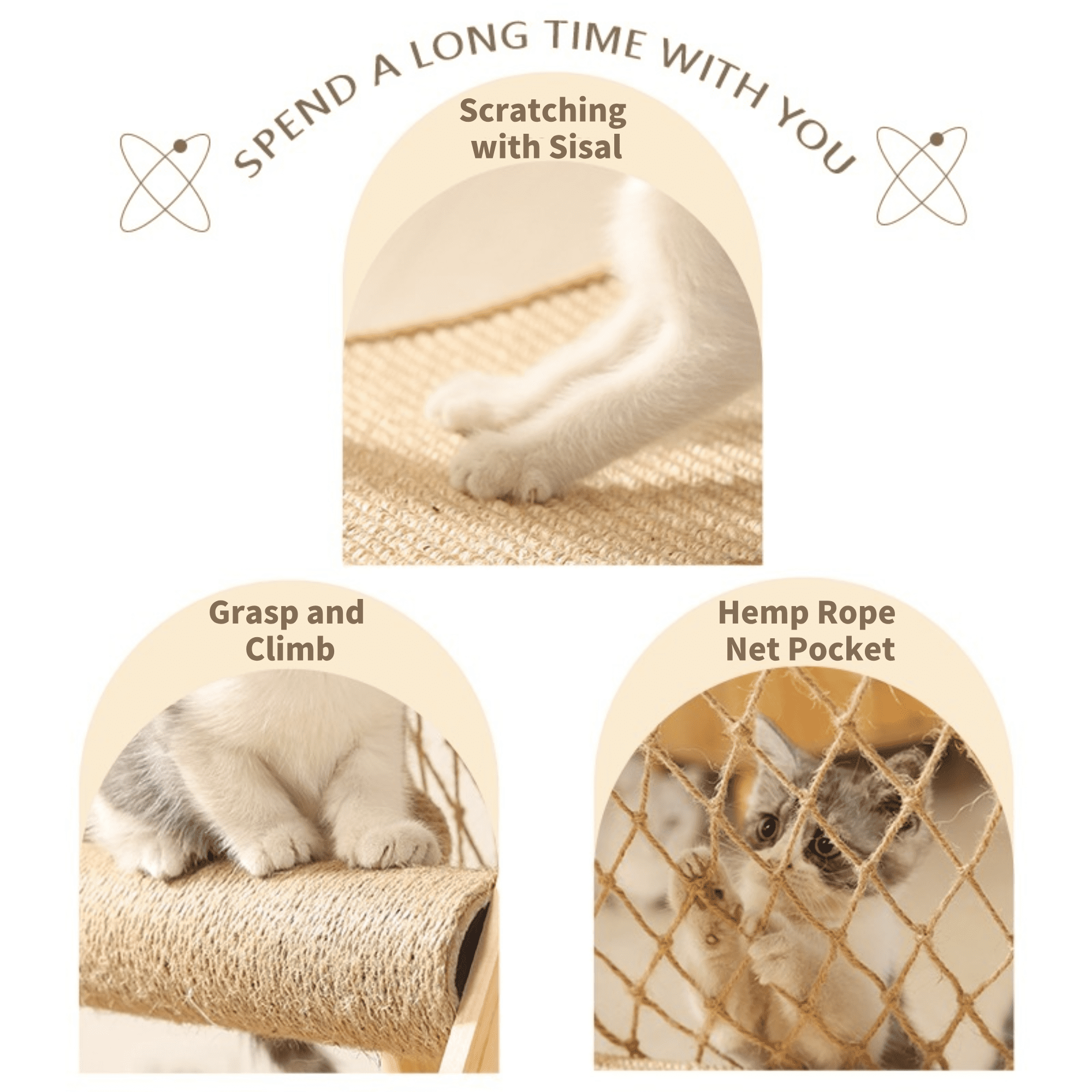 AIWFL Cat Hammock with Acrylic Cat Nest, Cat Tower for Indoor Cats with Straching Post Climbing Web and Danging Sisal Ball, Cute Solid Wood Cat Tree