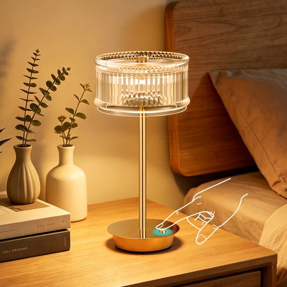 Walchoice Cordless Table Lamp, Rechargeable Touch Control Lamp with 3 Color Modes & Stepless Dimming, Portable Gold Table Lamp for Bedroom, Nightstand, Living Room and Office