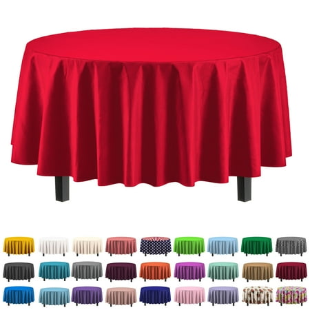 

Exquisite 84 Round Tablecloth Cover - Red Disposable Plastic Tablecloth - Heavy Duty Premium Plastic Disposable Table Cloth Round 1ct