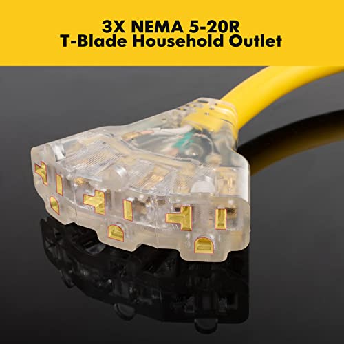 30 Amp to 110 RV Distribution Adapter, 30 Amp to 20 Amp Adapter NEMA TT-30P Male to 3x5-15R/20R Household Outlet Female with LED Power Indicator Light