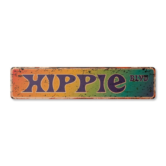 HIPPIE Vintage Plastic Street Sign peace 60's flower power anti | Indoor/Outdoor | 18" Wide