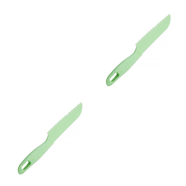 Bewildely Juegos de cocina para niños Utensilios de cocina reales Pastel Ensalada Bordes dentados Platos Corte Manijas ergonómicas Accesorios verde claro 2piezas