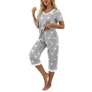 MINTREUS Womens Pajamas Short Sleeve Sleepwear Tops and Capri Pants Pjs Print Pajama Sets S-2XL