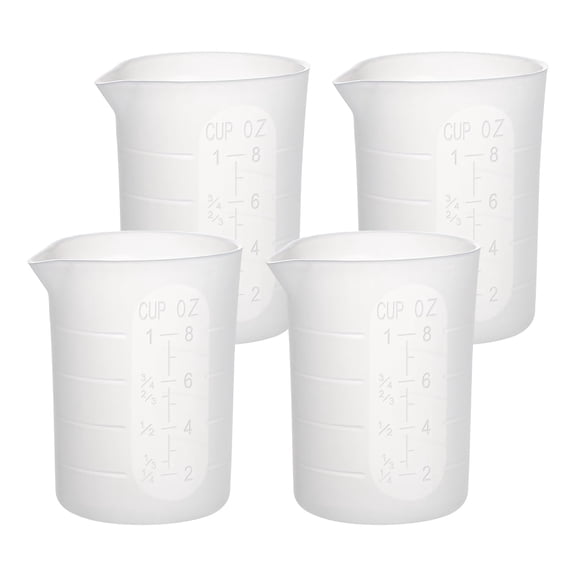 4 PCS Silicone Measuring Cups 8 oz Large, Epoxy Resin Mixing Cups with Spout, Non Stick Reusable Liquid Measuring Cups for Casting, Jewelry, Art Crafts, Home DIY, Clear
