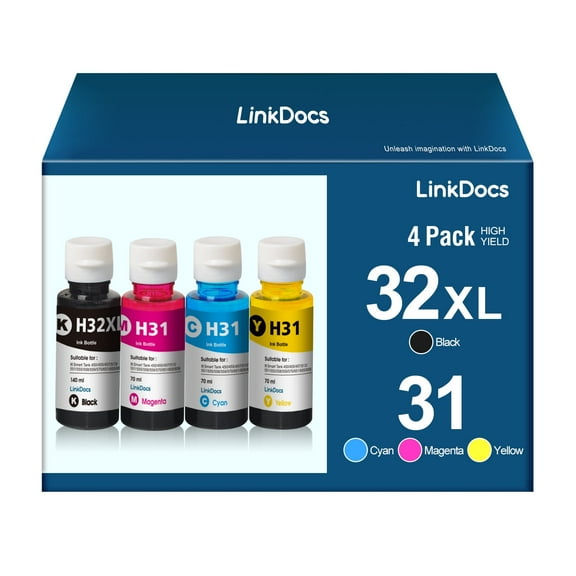 LinkDocs Compatible 31, 32XL Ink Bottle Set used with HP Smart Tank 5101 5102 6001 7001 7301 7602 Smart Tank Plus 450 455 457 551 555 559 651 655 Printers (135ml 32XL Black Ink, 70ml 31XLColor Ink)