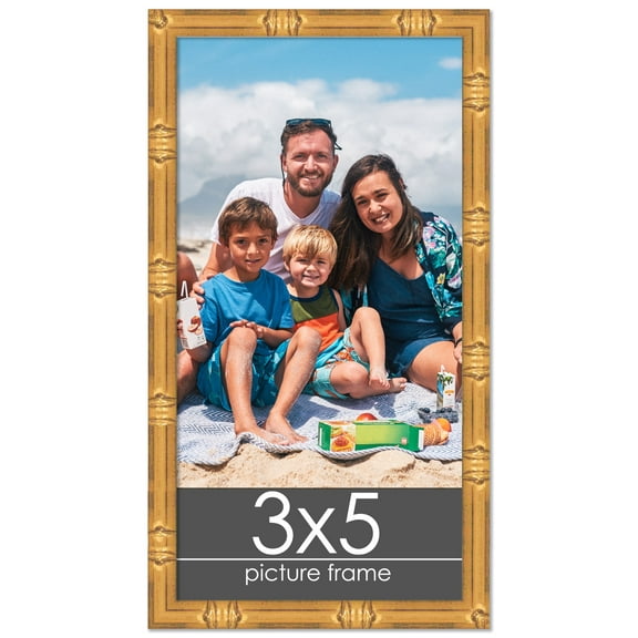 3x5 Gold Bamboo Picture Frame - UV Acrylic, Foam Board Backing, Hanging Hardware