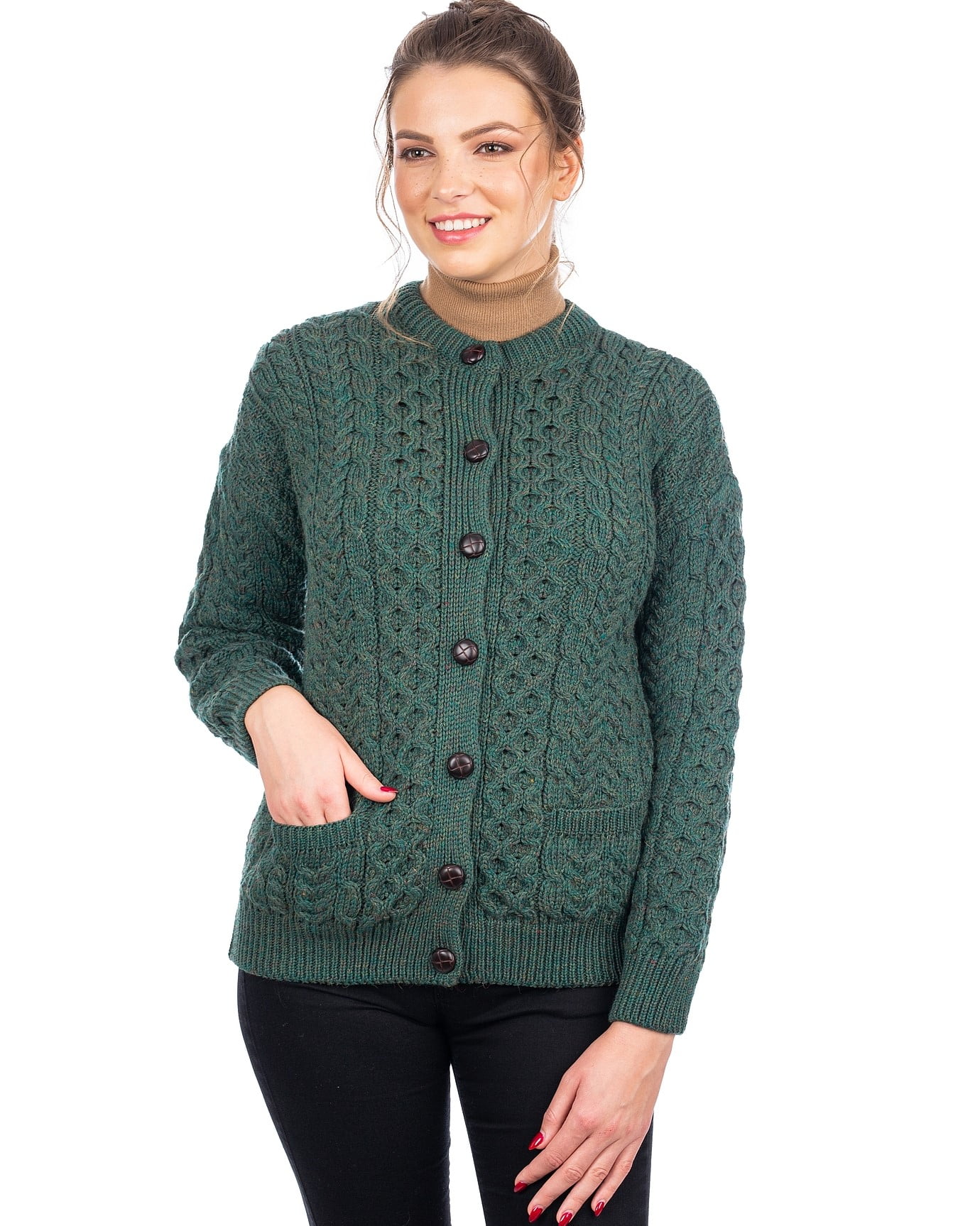 SAOL Irish Aran 100% Premium Soft Merino Wool Button Up Cardigan ...