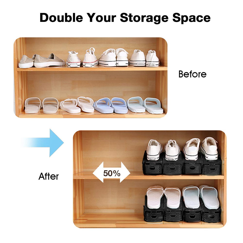 Shoe Slot Space Saving Organizer - Shoe Shelf Rack Double Storage Holder -  Seen On TV - Black - (8-Pack)