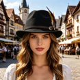 thumbnail image 4 of XIAOCHA Womens Braided‑Buckle Fedora Hat Solid Wide‑Brim Hat Outdoor Festival Hat,Black, 4 of 4