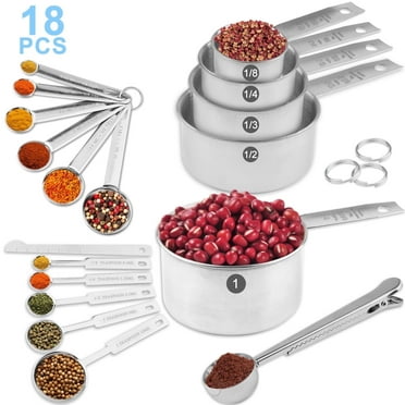 WEPSEN 18-Piece Stainless Steel Measuring Cups and Spoons Set, 6 Stainless Steel Measuring Cups,11 Stainless Steel Measuring Spoons&1 Measuring Stick Leveler, kitchen tools for Cooking & Baking