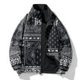 thumbnail image 4 of HOOMEUMY Men's Reversible Jacket Stand Collar Zipper Long Sleeve Lightweight Outwear Windbreaker Black Floral Pattern Streetwear Black L, 4 of 9