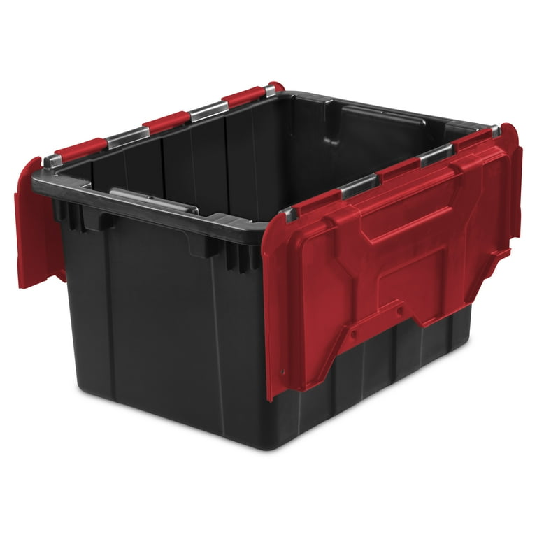 Sterilite 50 Gal Rugged Industrial Stackable Storage Tote w/ Lid, Black, 6 Pack