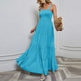 thumbnail image 4 of Femmes Été Boho Robe Décontractée Sans Manches Spaghetti Sangle Smocked Tiered Longues Maxi Robes Plage Robes de Soleil, 4 of 5