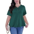 thumbnail image 2 of Sewify 2025 Summer Women's Plus Size Tops Short Sleeve Eyelet Cross Rope Hollow V-Neck Elegant Blouses,1X/2X/3X/4X, 2 of 7