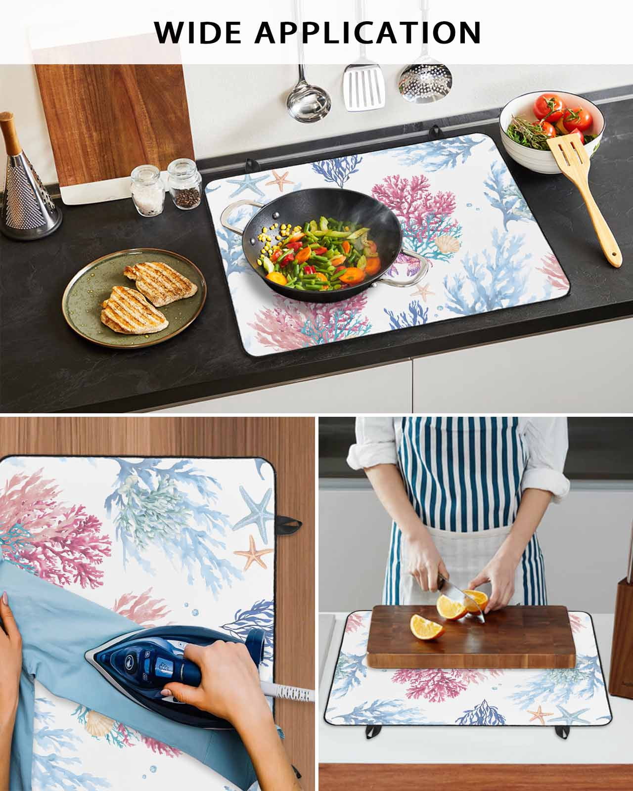 nqOlkjepod Large Induction Cooktop Protector Mat 24"x21", Pink Blue Coastal Stove Top Covers for Electric Stove, Ocean Coral Summer Beach Nautical Stove Burner Cover Mats, Glass Top Stove Cover