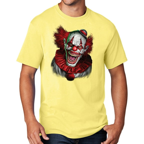 Men's Scary RED CLOWN T-shirt, Large Yellow