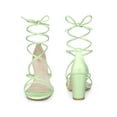 thumbnail image 2 of BLISSFUL STEP Women's Block Heel Sandal Strappy Lace Up Sandals Lime 7.5, 2 of 6