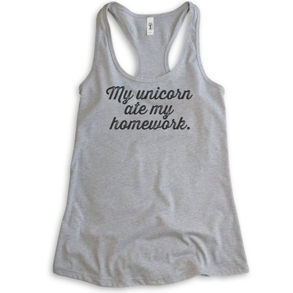 My Unicorn Ate My Homework Tank Top, Ladies Racerback Tank Top, Funny Unicorn Tank, Heather Gray, XX-Large