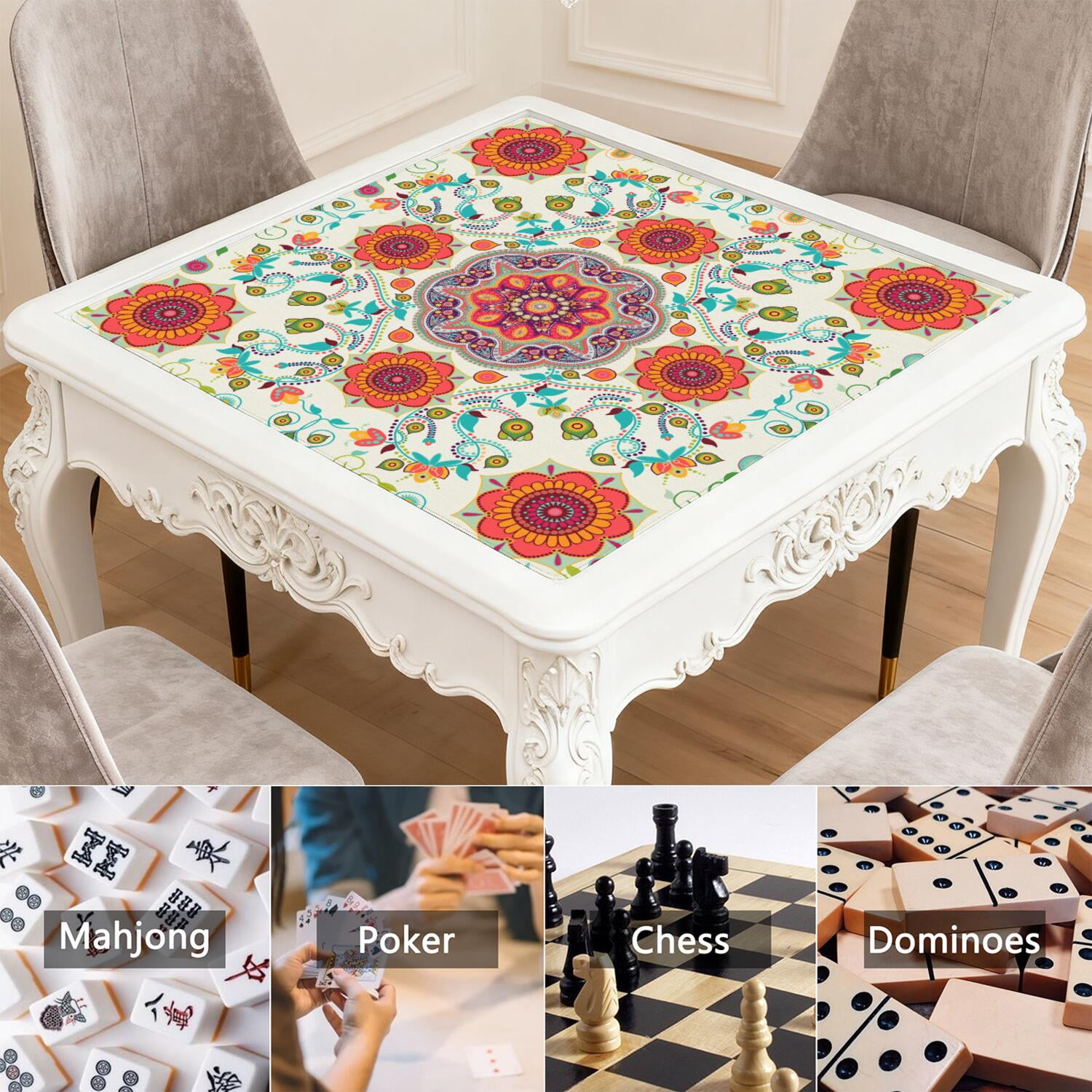 Paisley Mahjong Mat for Table, 31.5*31.5in Anti Slip American Mahjong Table Cloth, Noise Reduction, Neoprene Mah jongg Mat with Carrying Bag & 3 Dices, Mahjong Accessories Gift, Board Tile Games Mats