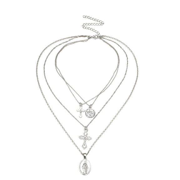DESIGNICE 1Pack Multi Layered Necklaces for Women Silver Alloy Statement Jewelry Silver Layered Necklaces for Women