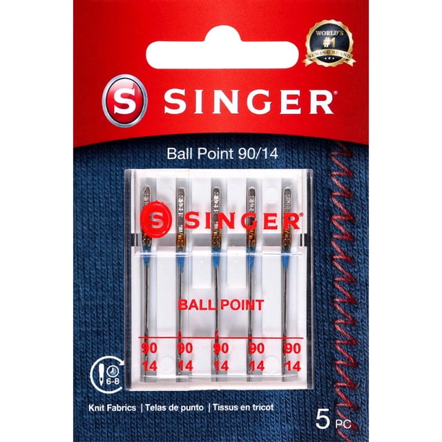 Agujas para máquina de coser SINGER punta de bola 90/14, paquete de 5
