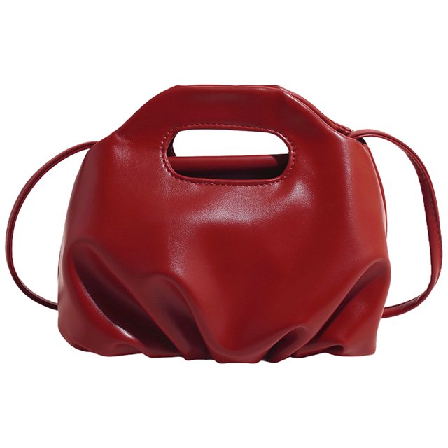 Bolso Hombro Cuero PU Nube Mano Sólido Plisado para Mujer Rojo Hugtrwg