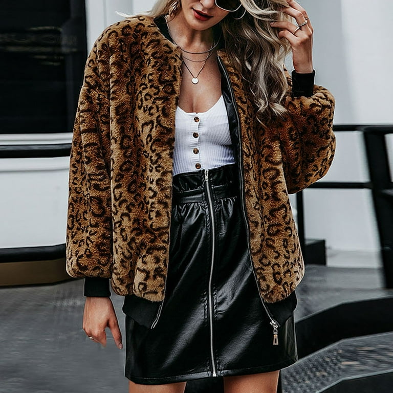 Hfolob Women s Coat Fashion Women Velvet Leopard Print Long Sleeve