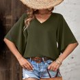 thumbnail image 7 of Fengqque Womens V Neck Short Sleeve Tshirts Loose Casual Solid Color Bat Sleeves Summer Women's Tops with Pockets Green XL(XL), 7 of 7