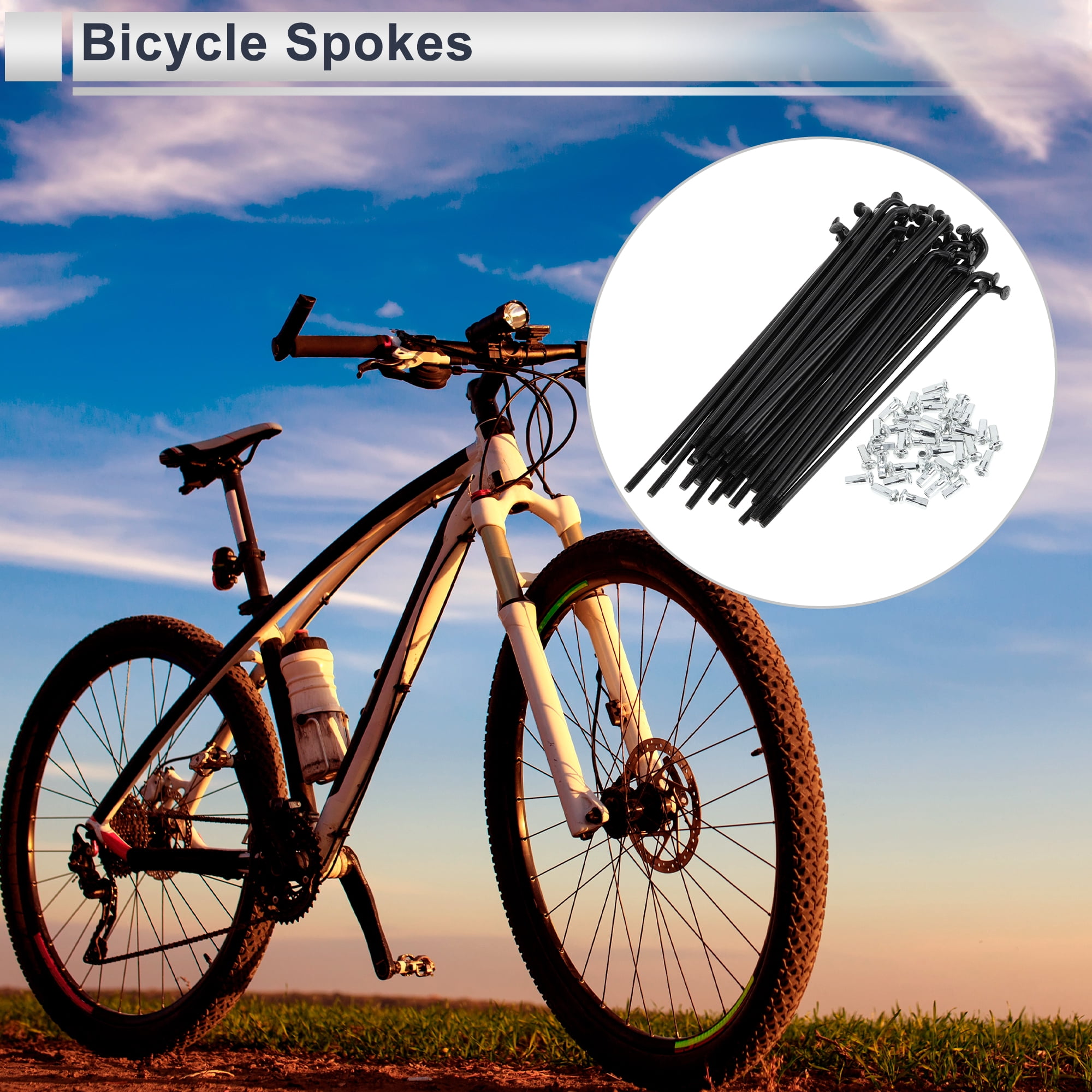 Unique Bargains 36Pcs Universal 12G Bicycle Wheel Spokes with Nipples Black 4.49"