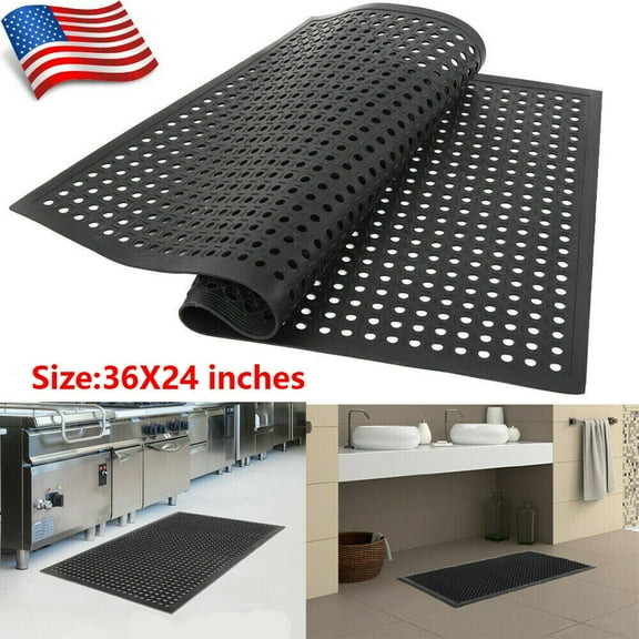 Non-Slip Rubber Drainage Mat, Anti-Fatigue Commercial Kitchen Floor Mat with Holes, Heavy Duty Rubber Floor Mat for Indoor/Outdoor Restaurant Bar Industrial Home and Garden Wet Area Use