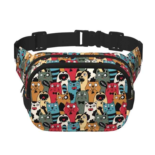 Fotbe Different Cats 1 Cangurera Cuadrada con Estampado de Doble Capa, Bolsa de Cintura Ajustable Mini para Hombres y Mujeres
