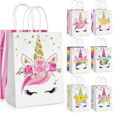 Mocoosy 18 PCS Party Favor Bags for Girls Birthday Party Supplies, Reusable Paper Gift Bags for Kids, Goodie Candy Treat Bags with Handles for Unisex Birthday Baby Shower Decorations