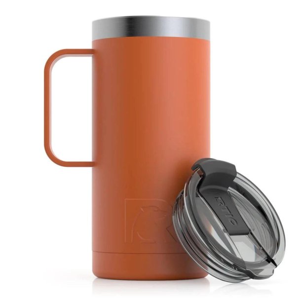 RTIC 16 oz Coffee Travel Mug with Lid and Handle, Stainless Steel