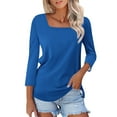 thumbnail image 2 of Blue Womens Shirts Women's Fashionable and Casual Solid Color Square Neck Three Quarter Sleeve Top T Shirt Going Out Tops for Women, 2 of 5