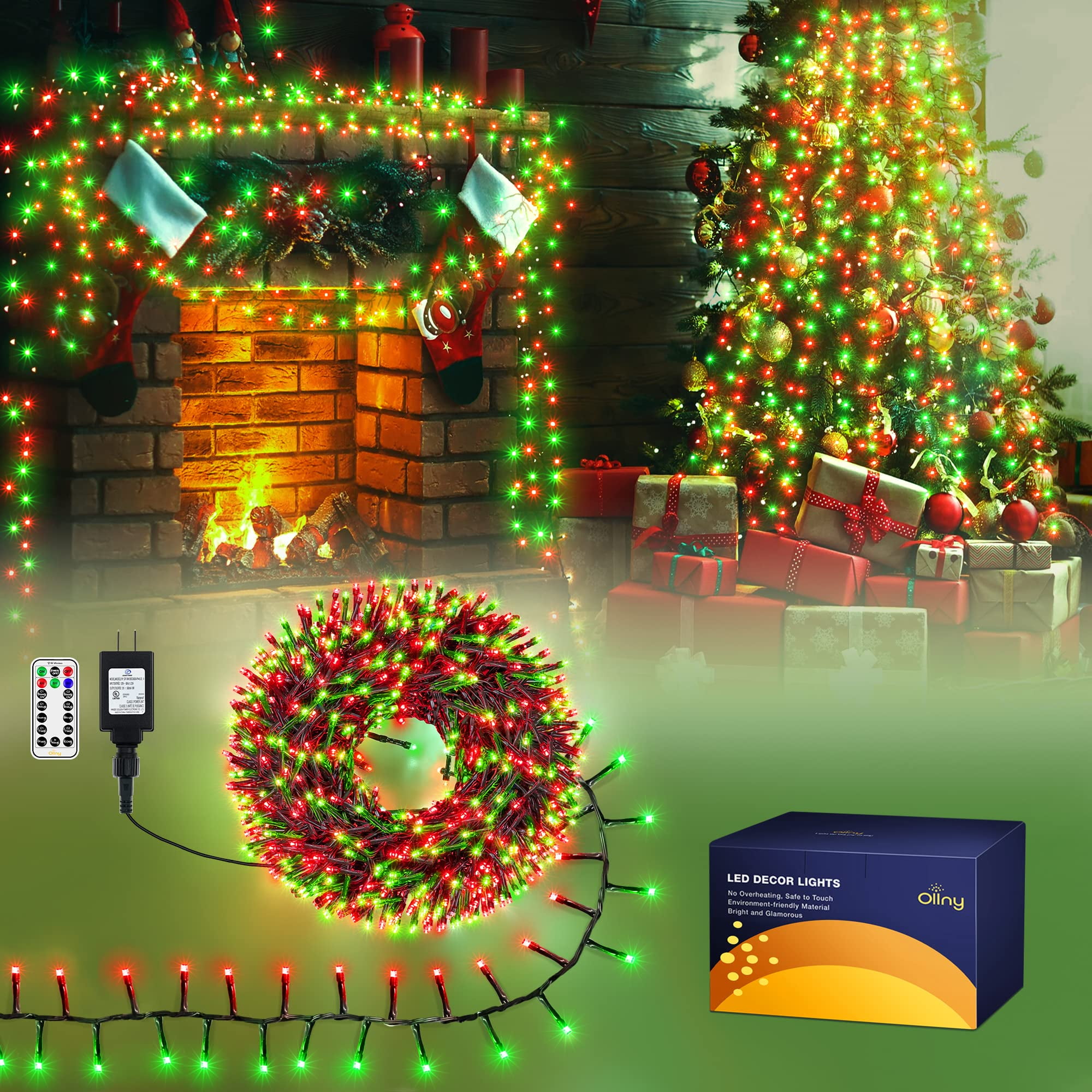 Cluster Lights for Christmas Trees 400LED 20ft Red and Green