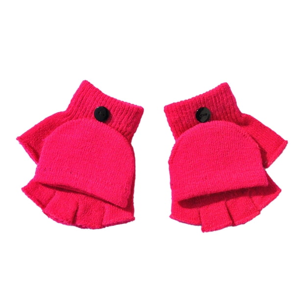 Qarigey 1 par de guantes sin dedos, accesorio de ropa sencillo y cómodo de Color sólido, guante de punto Convertible para niñas para invierno guantes y mitones Rosa roja Qarigey AP009852-06