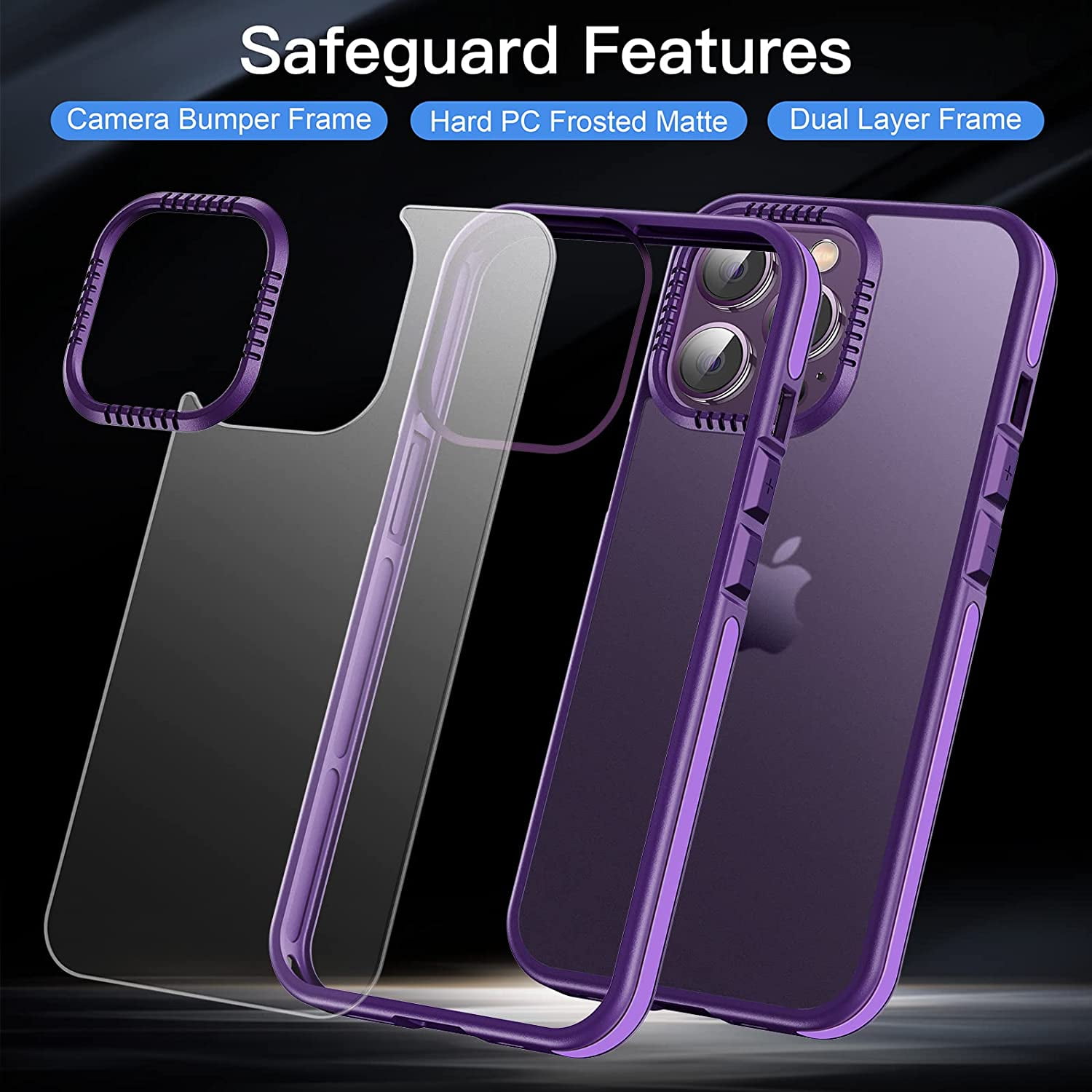 Casus Frosted Matte Silicone Frame Shockproof Case for Apple iPhone 14 Pro Max - Purple