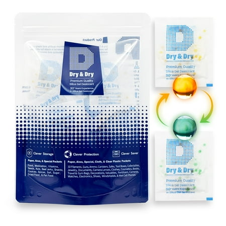 

10 Gram [30 Packs] Dry & Dry Food Safe Orange Indicating(Orange to Dark Green) Mixed Silica Gel Packets - FDA Compliant