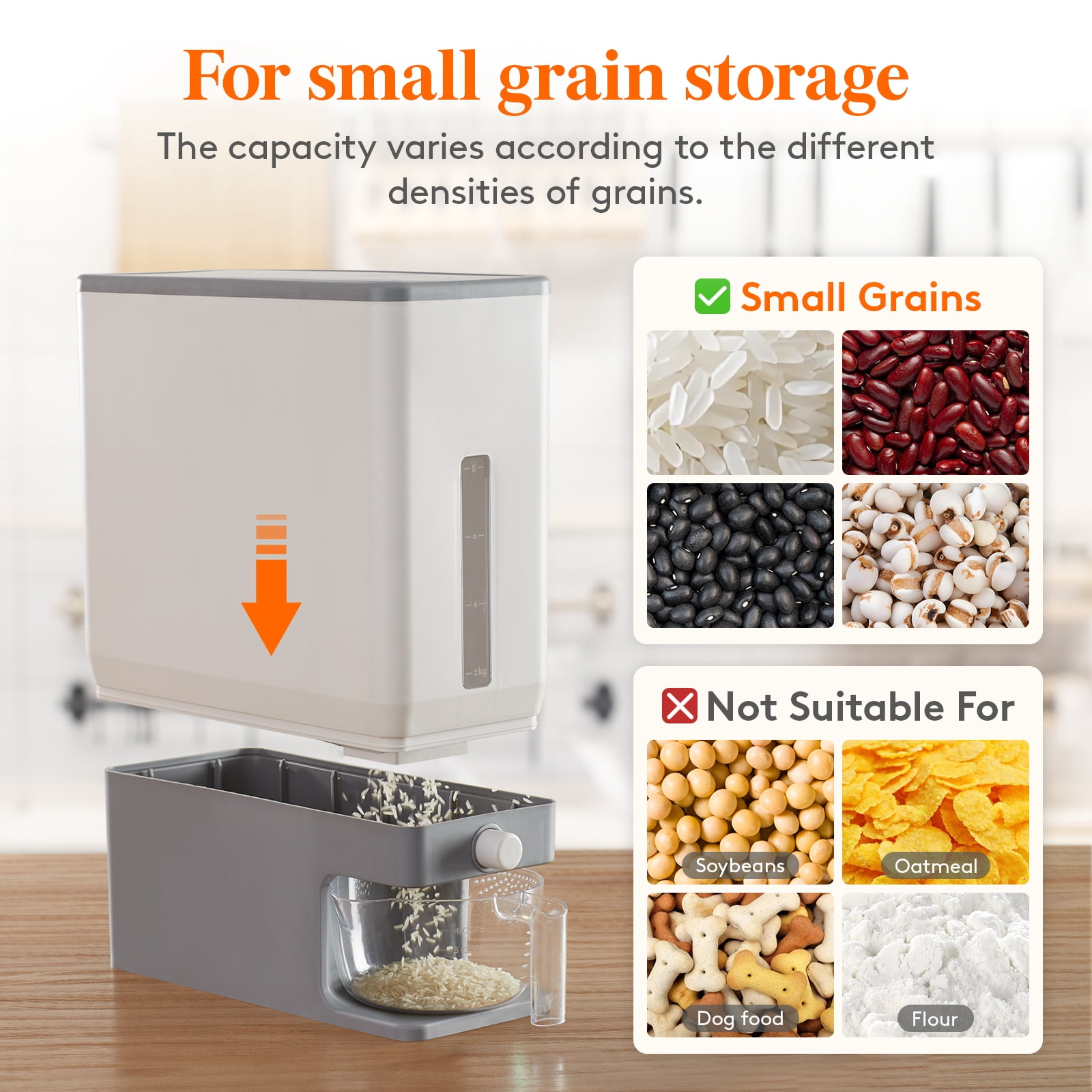 Lifewit Rice Dispenser 25 lbs, Rice Storage Container Moisture Proof with Measuring Cup, BPA-Free, Gray