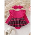thumbnail image 3 of Suealasg Newborn Girl Fall Romper +Headband 2Pcs Baby Girls Christmas Clothes 3 6 9 12 18 Months Infant Girls Long Sleeve Plaid Print Romper Dress, 3 of 7