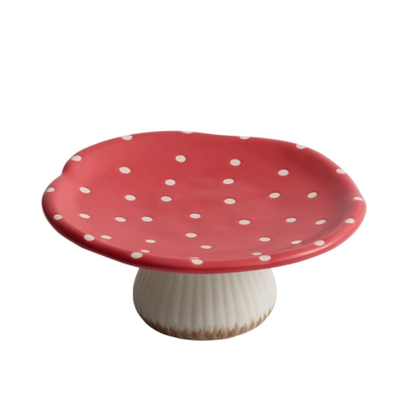 Mushroom Fruit Tray Bowl Ceramic Pedestal Elegant Hand Painted Red for Kitchen Counter Home Decor