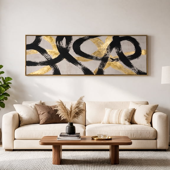 Fnova Abstract Wall Art for Living Room, Canvas Art Wall Decor 20"x60",Black and Gold Canvas Prints, large Artwork for Wall, Modern Minimalist Line Artwork for Bedroom Office Decor