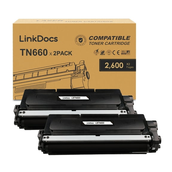 LinkDocs TN660 High Yield Toner Cartridge Replacement for Brother TN-660 TN630 work for Brother HL-L2300D HL-L2380DW HL-L2320D DCP-L2540DW MFC-L2700DW MFC-L2685DW Printer (2 Black Toner)