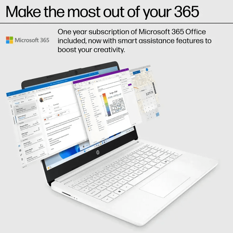 HP 14” HD Laptop, Intel Celeron N4500, 4GB RAM, 64GB eMMC, Windows 11 Home in S Mode, 1 Year Microsoft 365 included