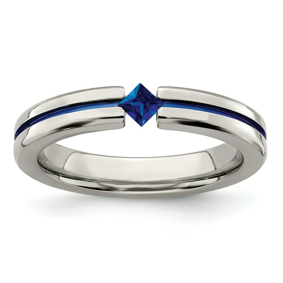 Edward Mirell Titanium Sapphire Blue 4mm Band Ring Wedding Stone Gemstone