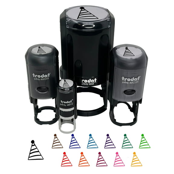 Striped Birthday Hat Self-Inking Rubber Stamp Ink Stamper - Black Ink - Mini 1/2 Inch