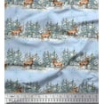 thumbnail image 1 of Soimoi Blue polyester Crepe Fabric Reindeer & Snowflakes Tree Print Fabric by Yard 42 Inch Wide, 1 of 5